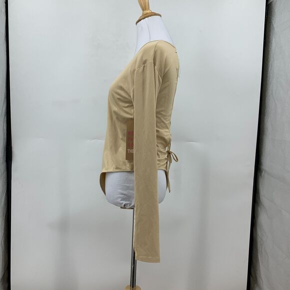 Social Scene Bodysuit Womens M Medium Champagne Tan Open Tie Back Snap Buttons - Picture 4 of 10